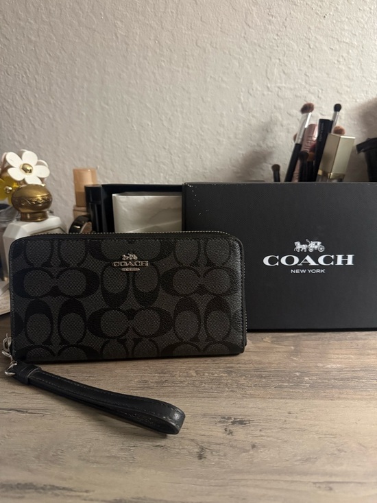 Coach Handbags - Coach Signature Zip Around Wristlet Wallet - Black/Brown